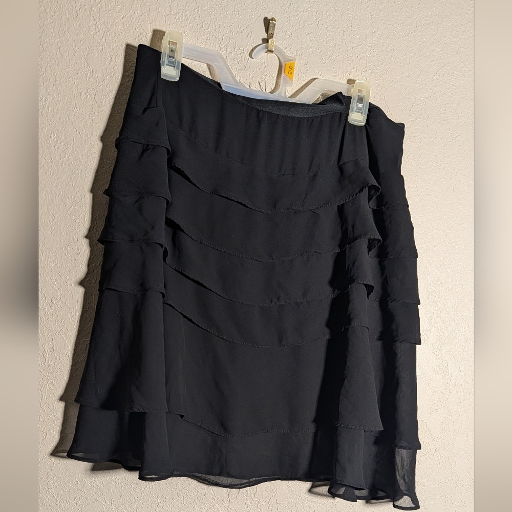 J.B.S. Black Tiered Chiffon A-Line Skirt BoxG